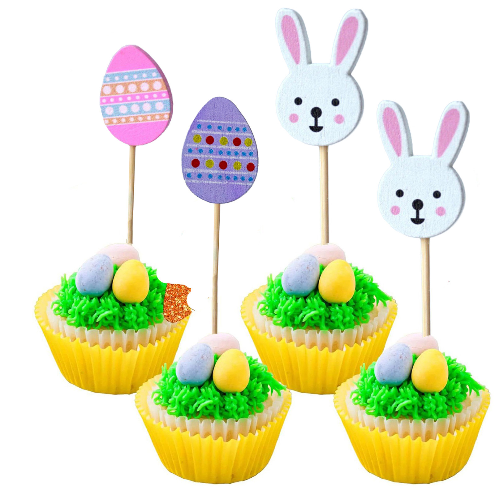 KMMYS 100PCS Easter Cake Toppers, Carrot Bunny Toothpick Skewers, Colorful Wooden Picks for Cupcakes, Pastries \u0026 Dessert Decorations, Perfect for Holiday Parties \u0026 Spring Celebrations